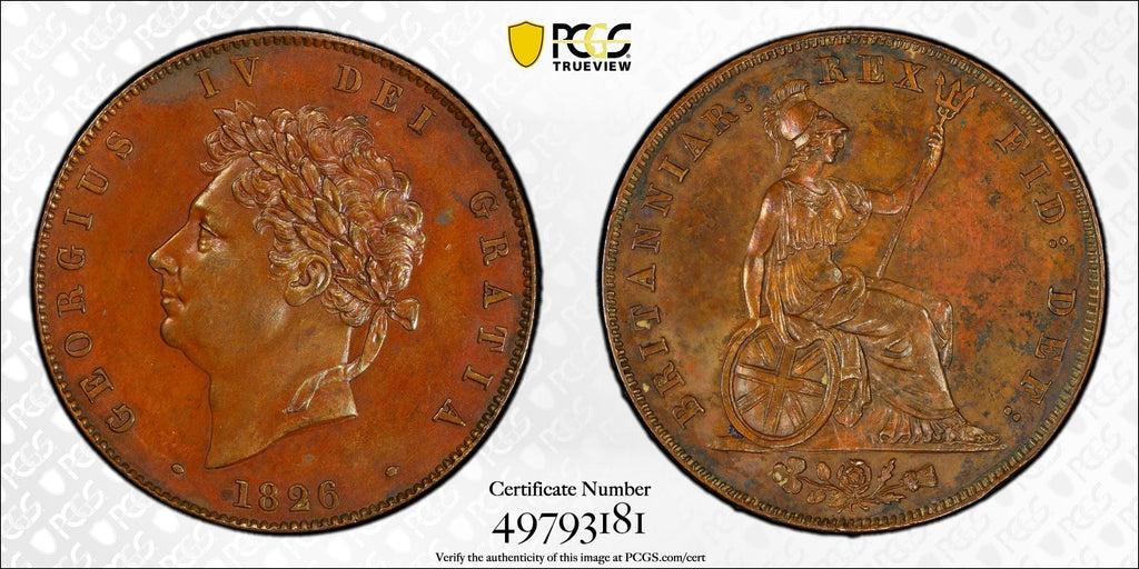 1826年 イギリス ジョージ4世 ハーフペニー銅貨 PR62