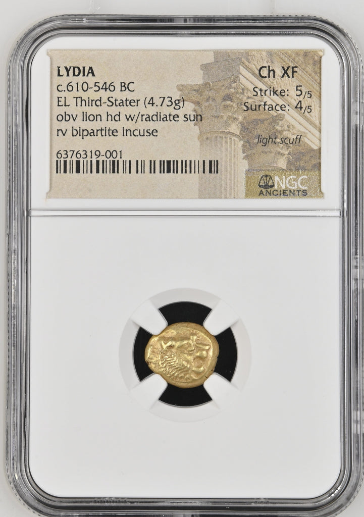 古代リディア王国 紀元前610-546年頃  1/3ステーター金貨 NGC Ch XF Strike: 5/5 Surface: 4/5