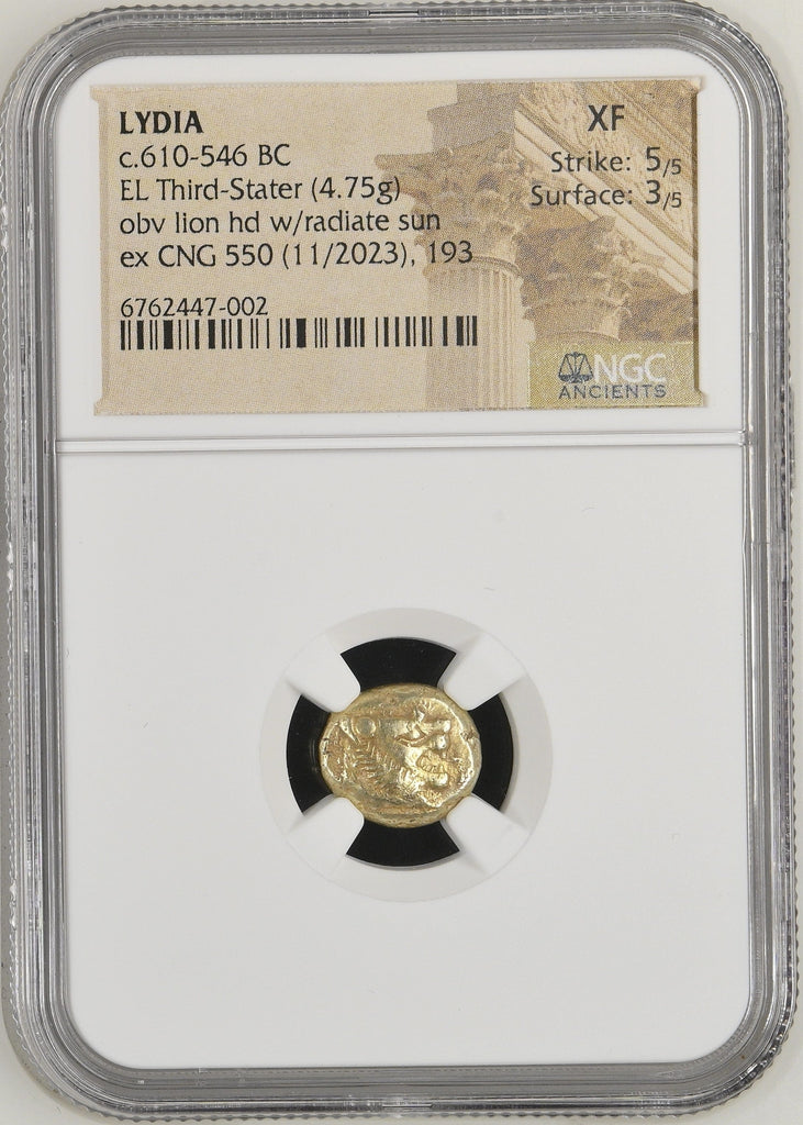 古代リディア王国 紀元前610-546年頃 1/3ステーター金貨 NGC XF Strike: 5/5 Surface: 3/5