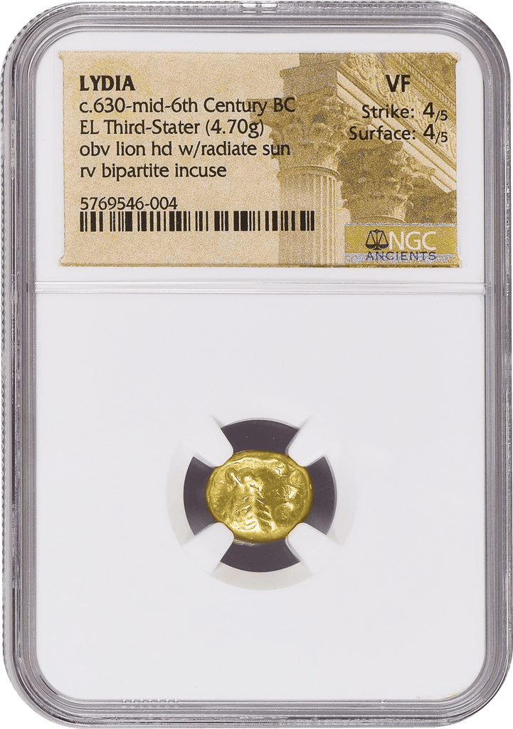 古代リディア王国 紀元前610-546年頃 1/3ステーター金貨 NGC VF Strike: 4/5 Surface: 4/5