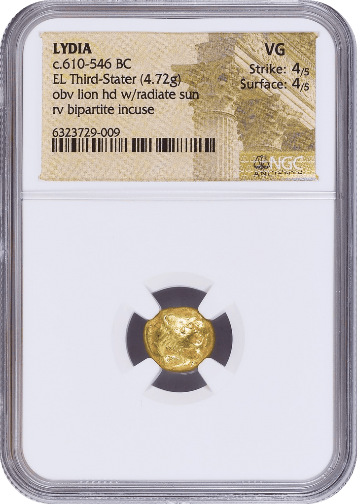 古代リディア王国 紀元前610-546年頃 1/3ステーター金貨 NGC VG Strike: 4/5 Surface: 4/5