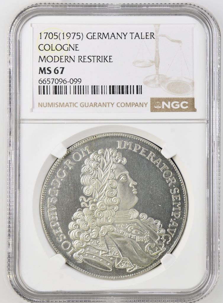 1705年銘 1975年 ドイツ ケルン ターラー銀貨 モダンリストライク NGC MS67