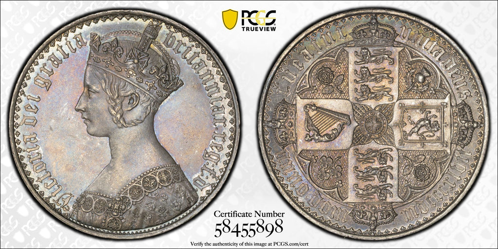 1847年 イギリス ヴィクトリア ゴシッククラウン銀貨 アンデシモエッジ PCGS PR63
