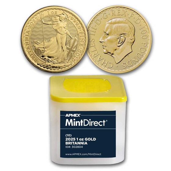 2025 Great Britain 1 oz Gold Britannia 10-Coin MintDirect® Tube