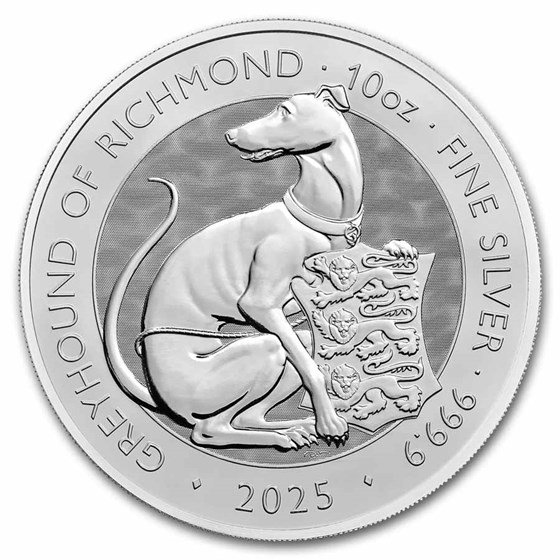 2025 GB 10 oz Silver Royal Tudor Beasts Greyhound of Richmond BU