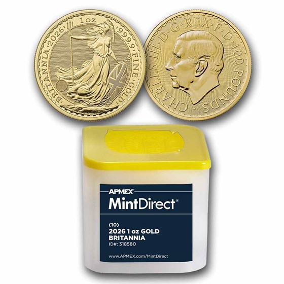 2026 Great Britain 1 oz Gold Britannia 10-Coin MintDirect® Tube