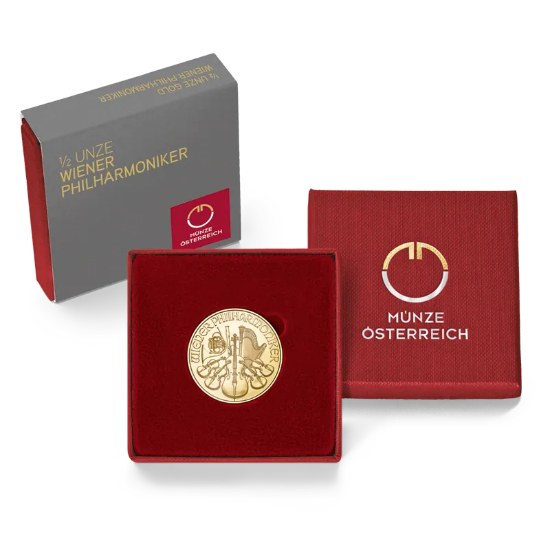 1/2 Ounce Gold Vienna Philharmonic Coin plus Case