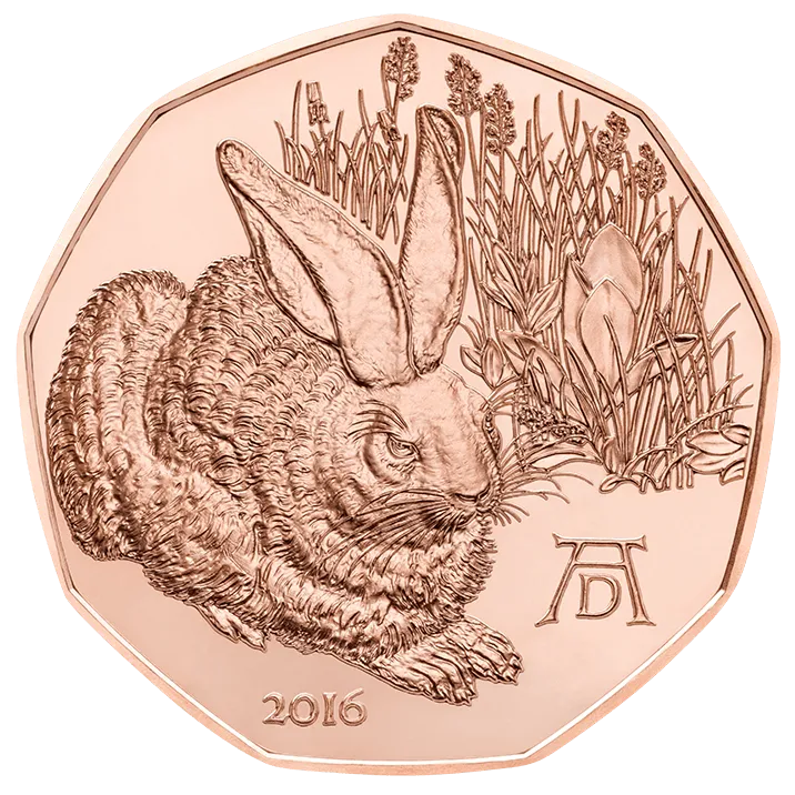 5 Euro Copper Dürer's Young Hare Coin Unc