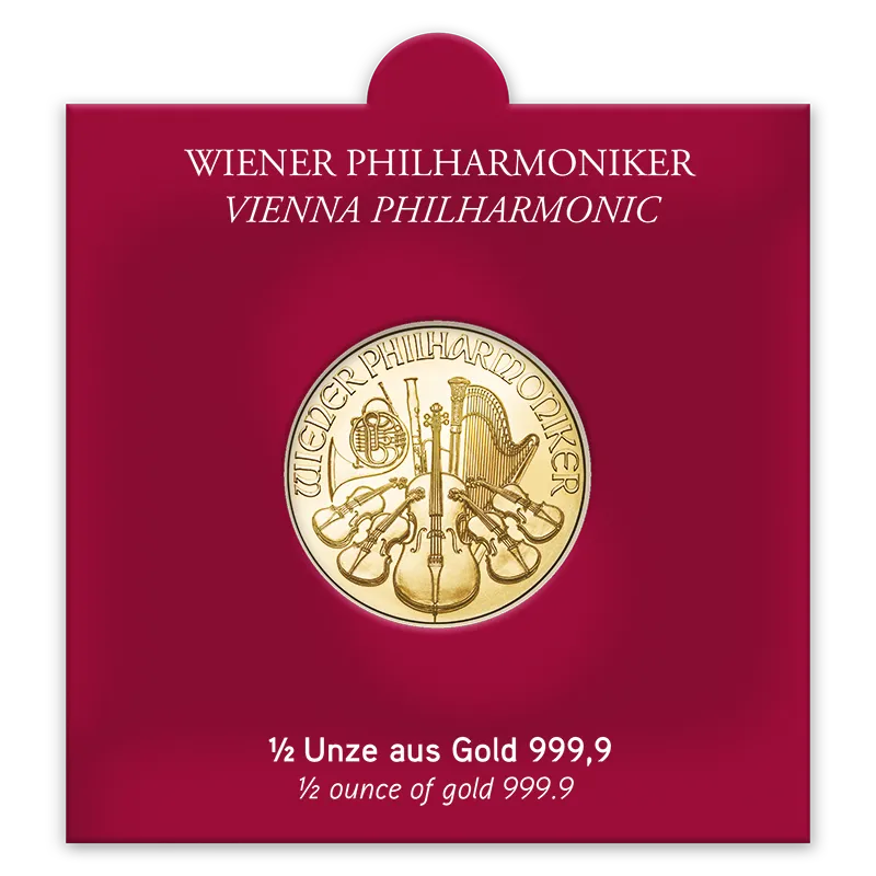 1/2 Ounce Gold Vienna Philharmonic Coin plus Case