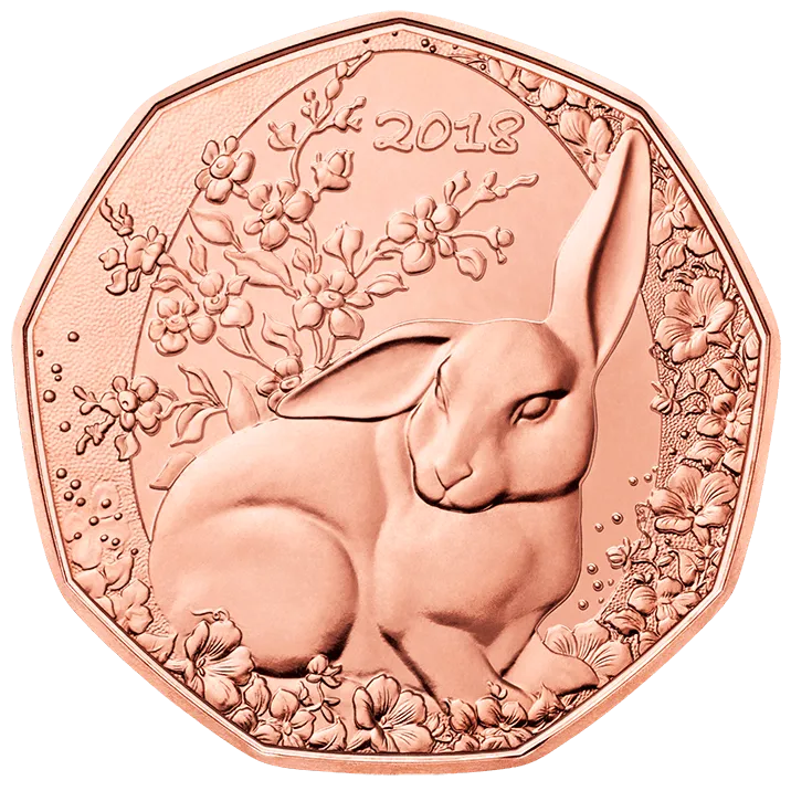 5 Euro Copper Easter Bunny Coin Unc