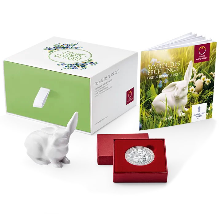 Easter Gift Box with Powolny's Porcelain Bunny and Silver Easter Coin 2018