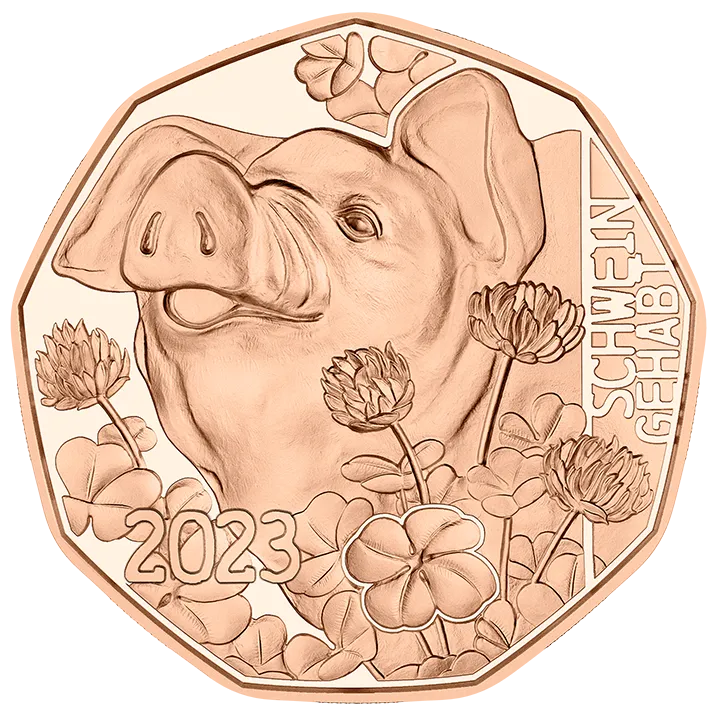 5 Euro Lucky Pig Copper Coin Unc