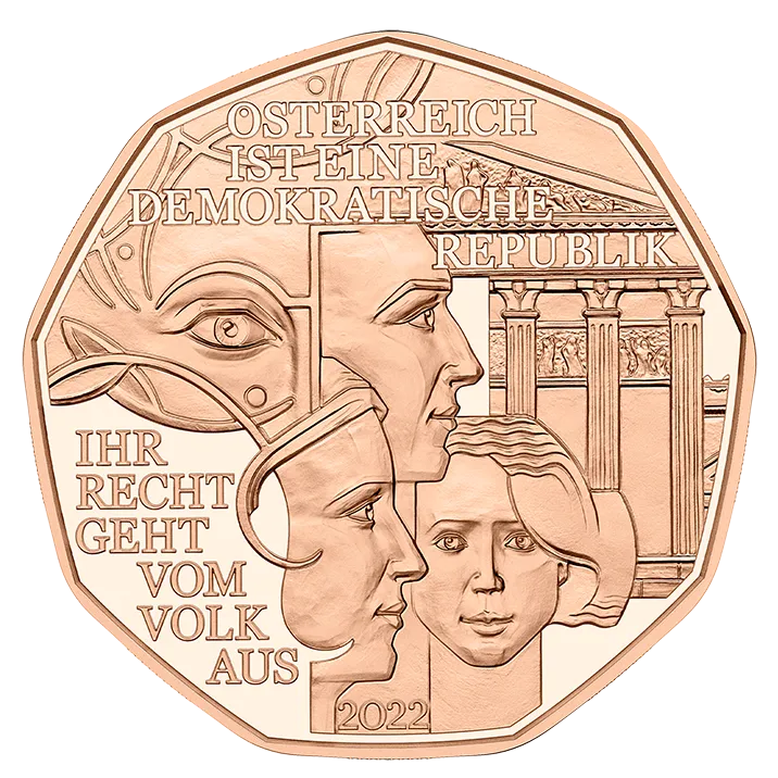 5 Euro Copper Democracy Coin Unc