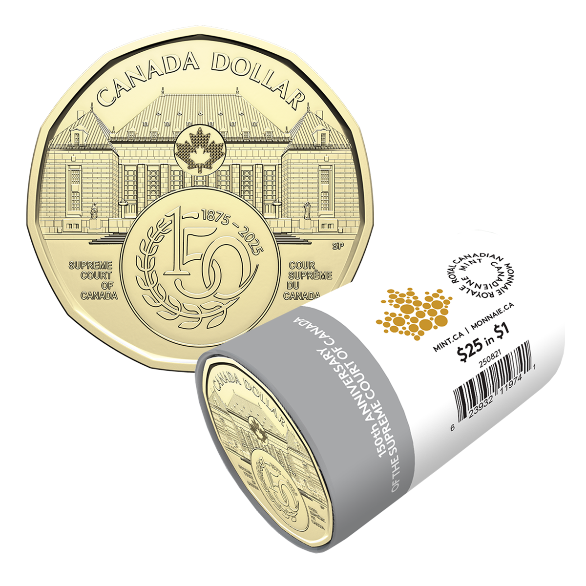 2025年 カナダ最高裁判所創立150周年記念 1ドル特別ロール（無彩色）