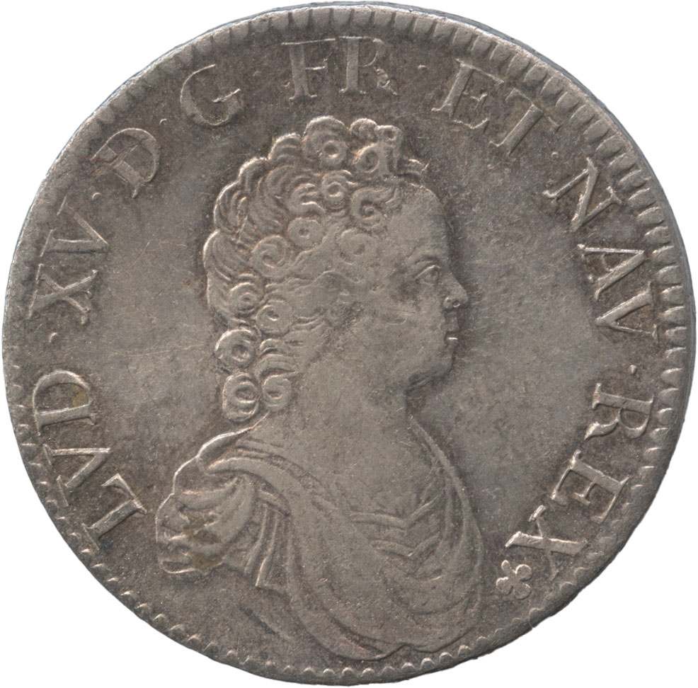 フランス　エキュー銀貨　1718(A)　ルイ15世(1715-1774)　トーン・準未使用～未使用品