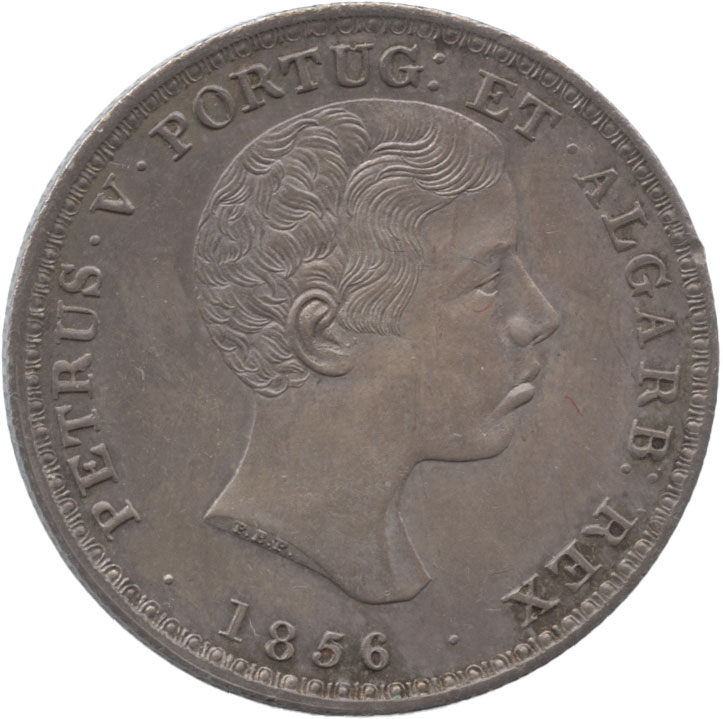 ポルトガル　500レイス銀貨　1856　ペドロ5世(1853-1861)　トーン・プルーフ・未使用品未使用品