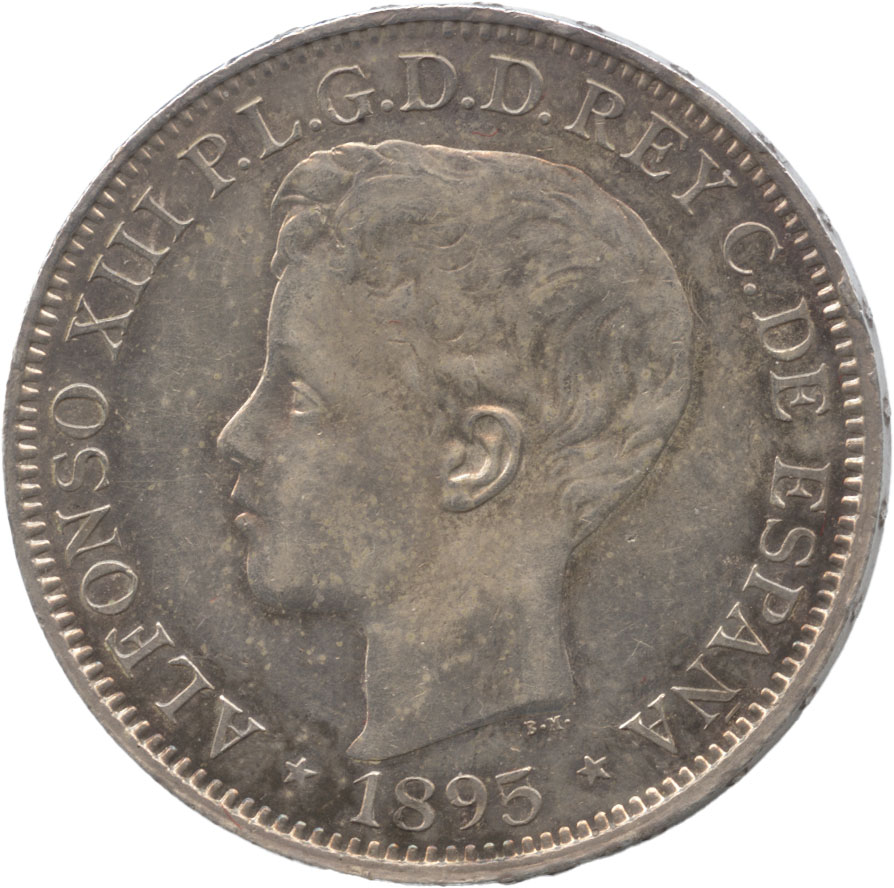 プエルトリコ　1ペソ銀貨　1895　アルフォンソ13世(1886-1931)　極美品