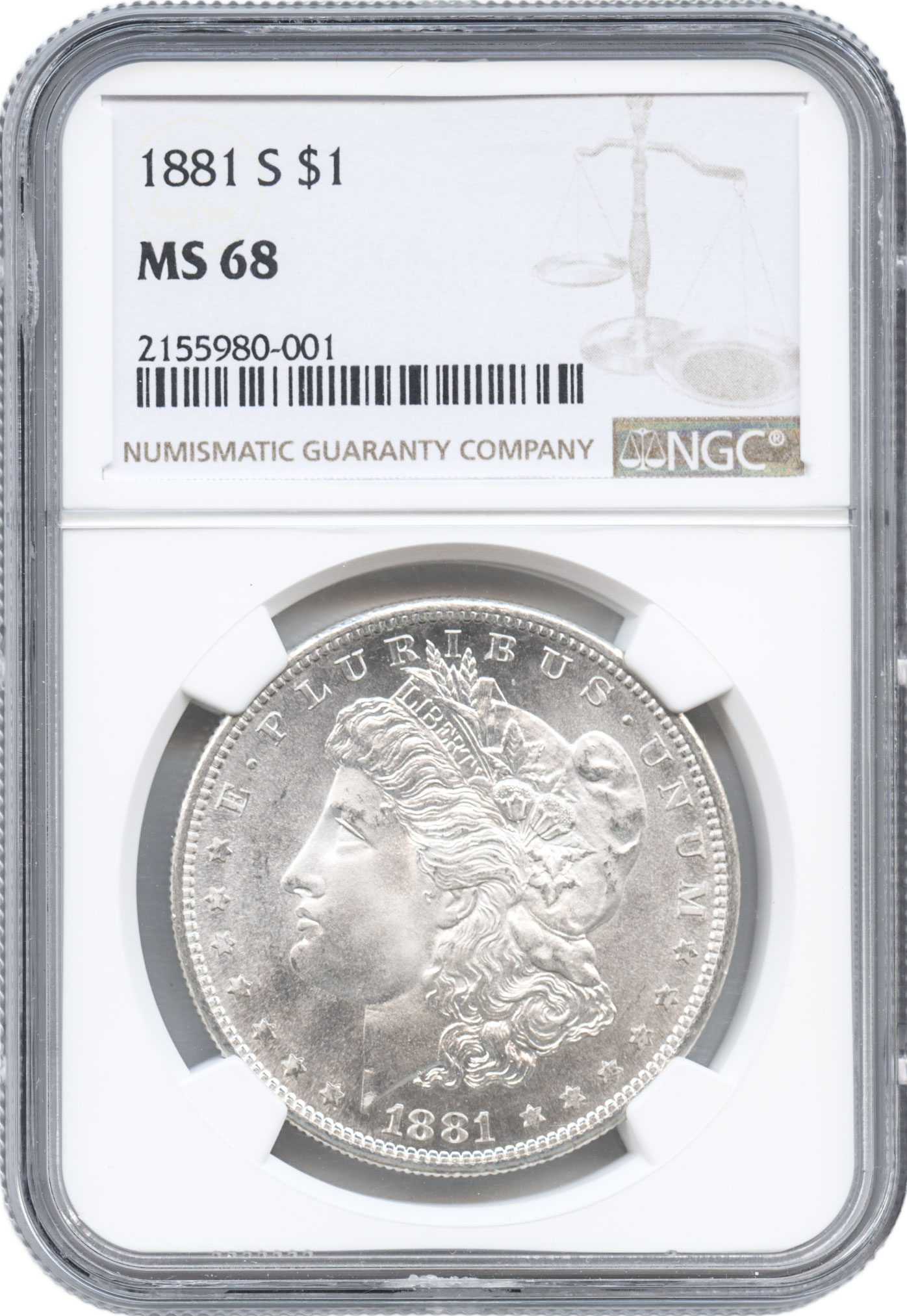 アメリカ　1ドル銀貨　1881(S) 　モルガンダラー　NGC-MS68　完全未使用品