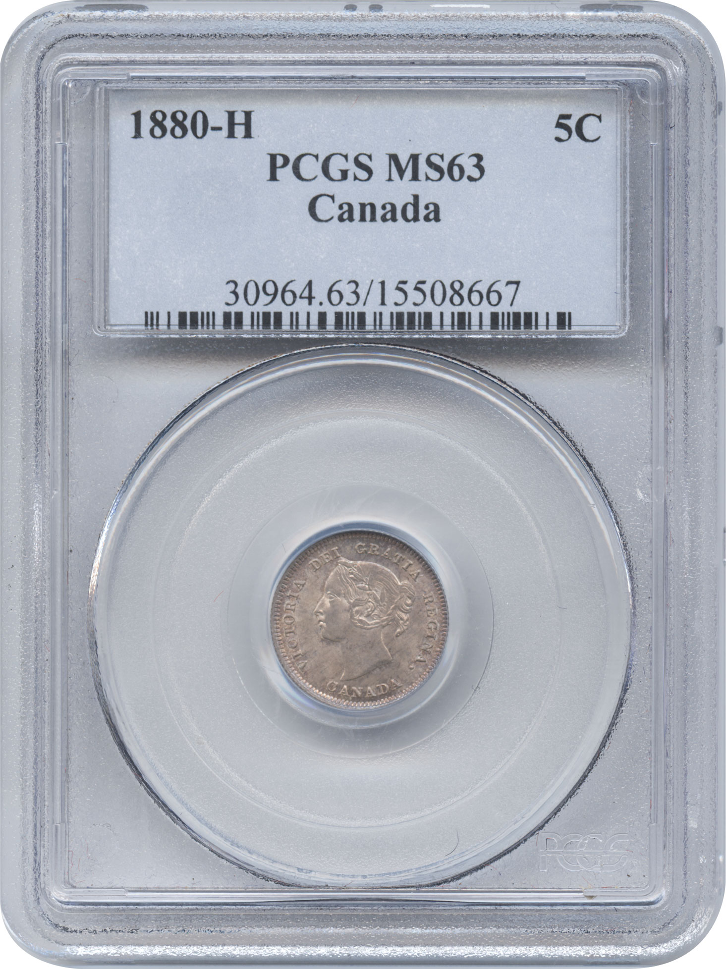 カナダ　5セント銀貨　1880(H)　ヴィクトリア(1837-1901)　PCGS-MS63