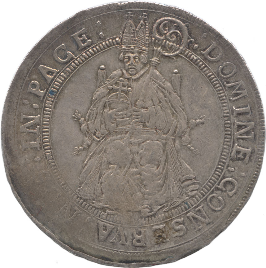 スイス　クール司教領　１ターレル銀貨　N.D.（１６２０）　ヨハン5世・フルーギ・フォン・アスパーモント（１６０１ー１６２７）　トーン・極美品