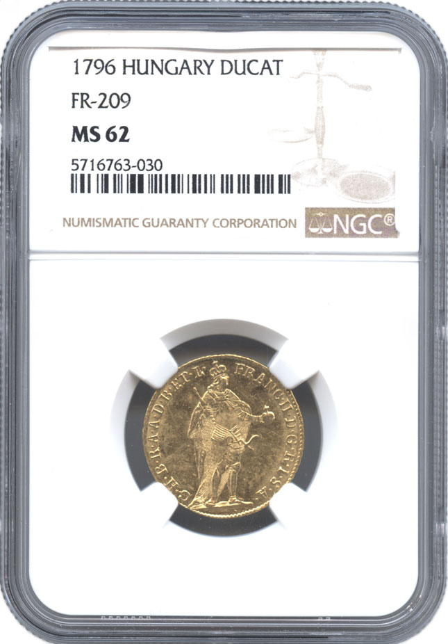 ハンガリー(神聖ローマ帝国)　1ダカット金貨　1796　フランツ2世(1792-1835)　NGC-MS62