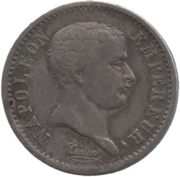 フランス　1/4フラン銀貨(Quart Franc)　1807(A)　ナポレオン1世(1804-1814・1815)