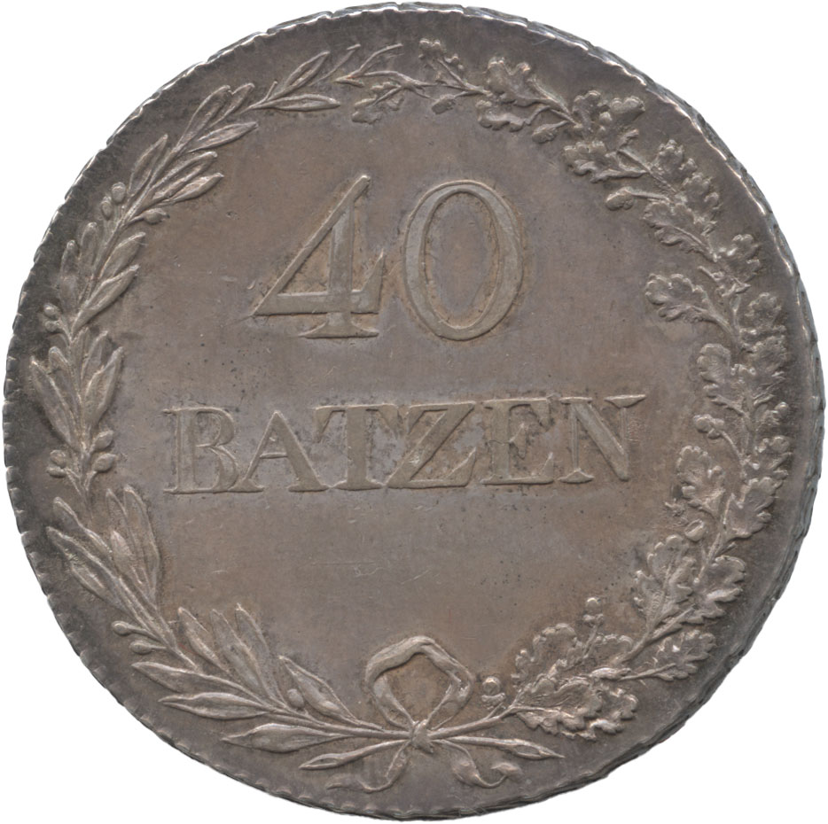 スイス　ルッツェルン　40バッツェン銀貨　1817　トーン・極美品+