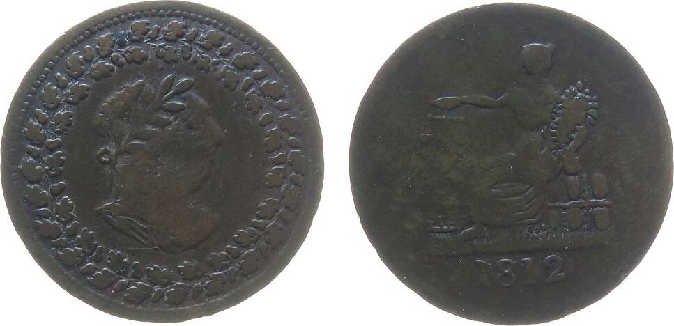 Kanada 1/2 Penny Token 1812 Kupfer Lower Canada, Büste nach rechts / Britannia mit Waage und Füllhorn auf Warenballen sitzend nach links, ca. 27,5 MM
