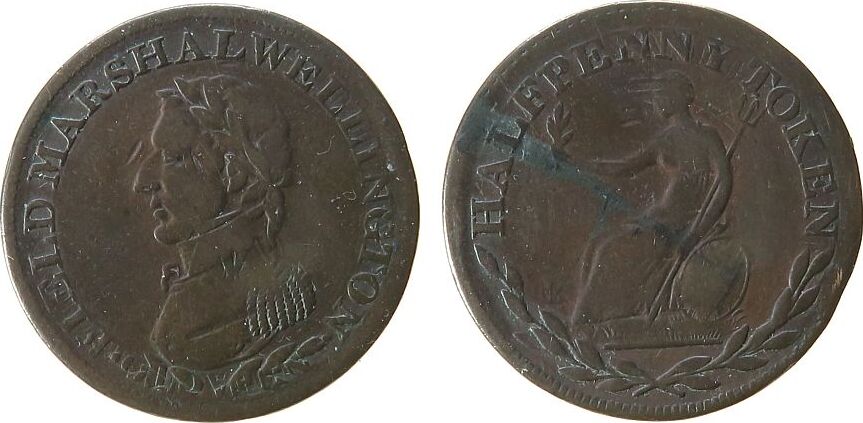 Kanada 1/2 Penny Token no date Kupfer Wellington Field Marshall, Büste nach links / Britannia mit Dreizack und Schild, ca. 27,6 MM, glatter Rand VF-