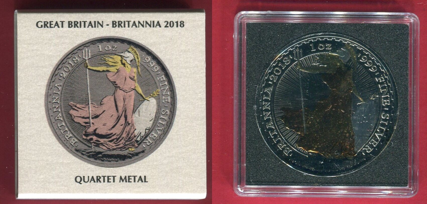 Großbritannien 2 Pounds Silbermünze 1 oz 2018 Britannia - Quartet Metal - Ruthenium,Gold,Rosegold, Silber BU in Kapsel, Zertifikat und Schuber