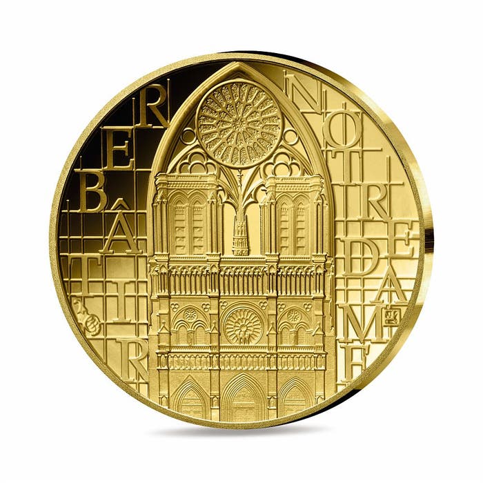 2024年 パリ・ノートルダム大聖堂再建記念 50ユーロ 1/4オンス プルーフ金貨