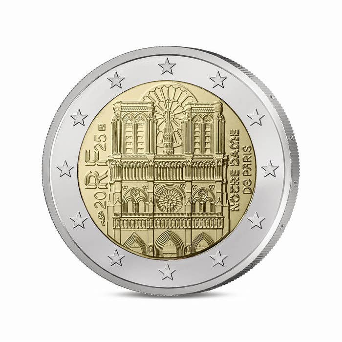 2025年 パリ・ノートルダム大聖堂再建記念 2ユーロ硬貨 25枚ロール(FDC)