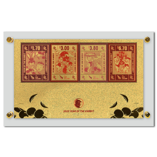 2023年 卯年 カラー切手付 純金箔ミニチュアシート アクリルスタンド入