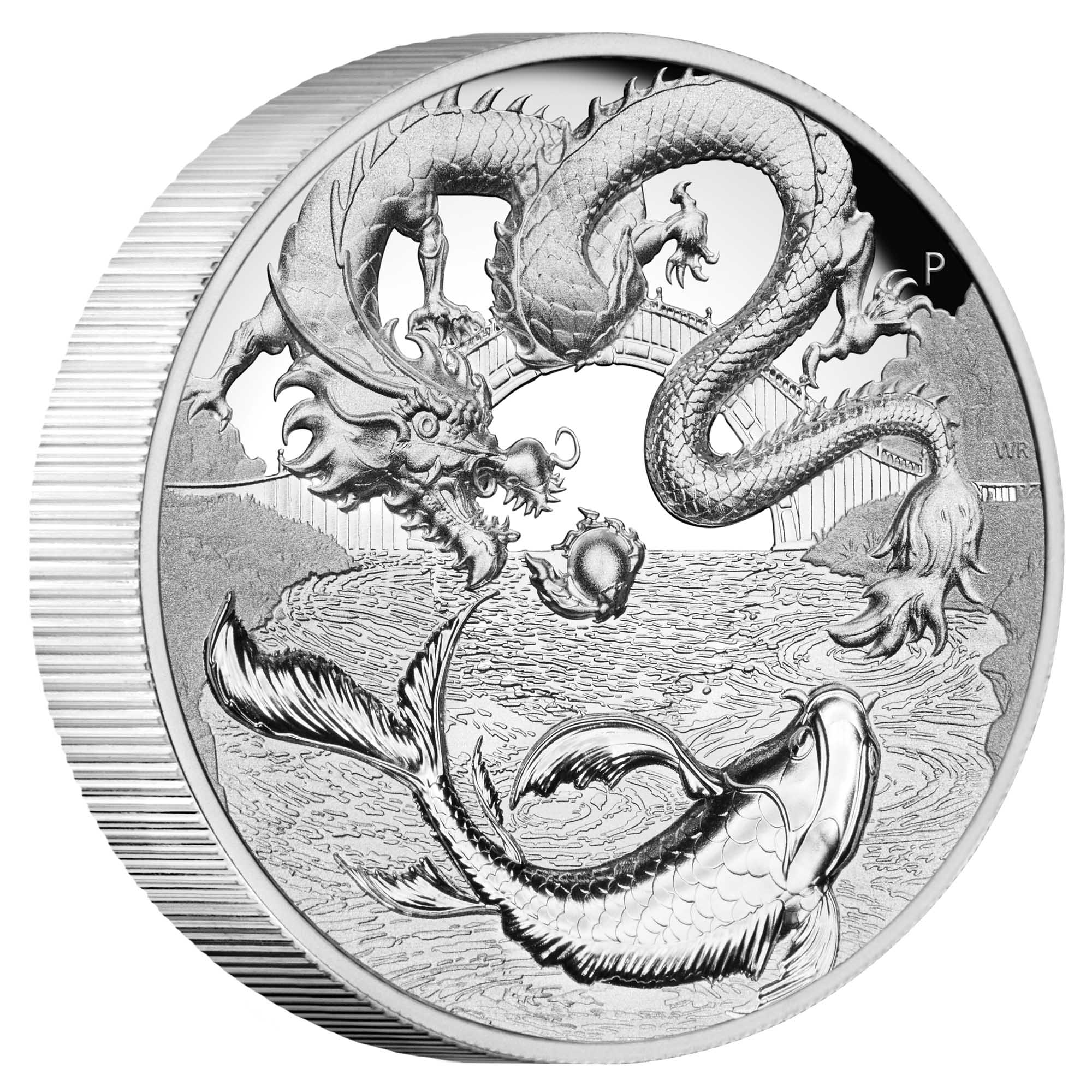 中国神話伝説 ドラゴン＆コイ 2023 2オンス銀貨 プルーフ ハイレリーフ