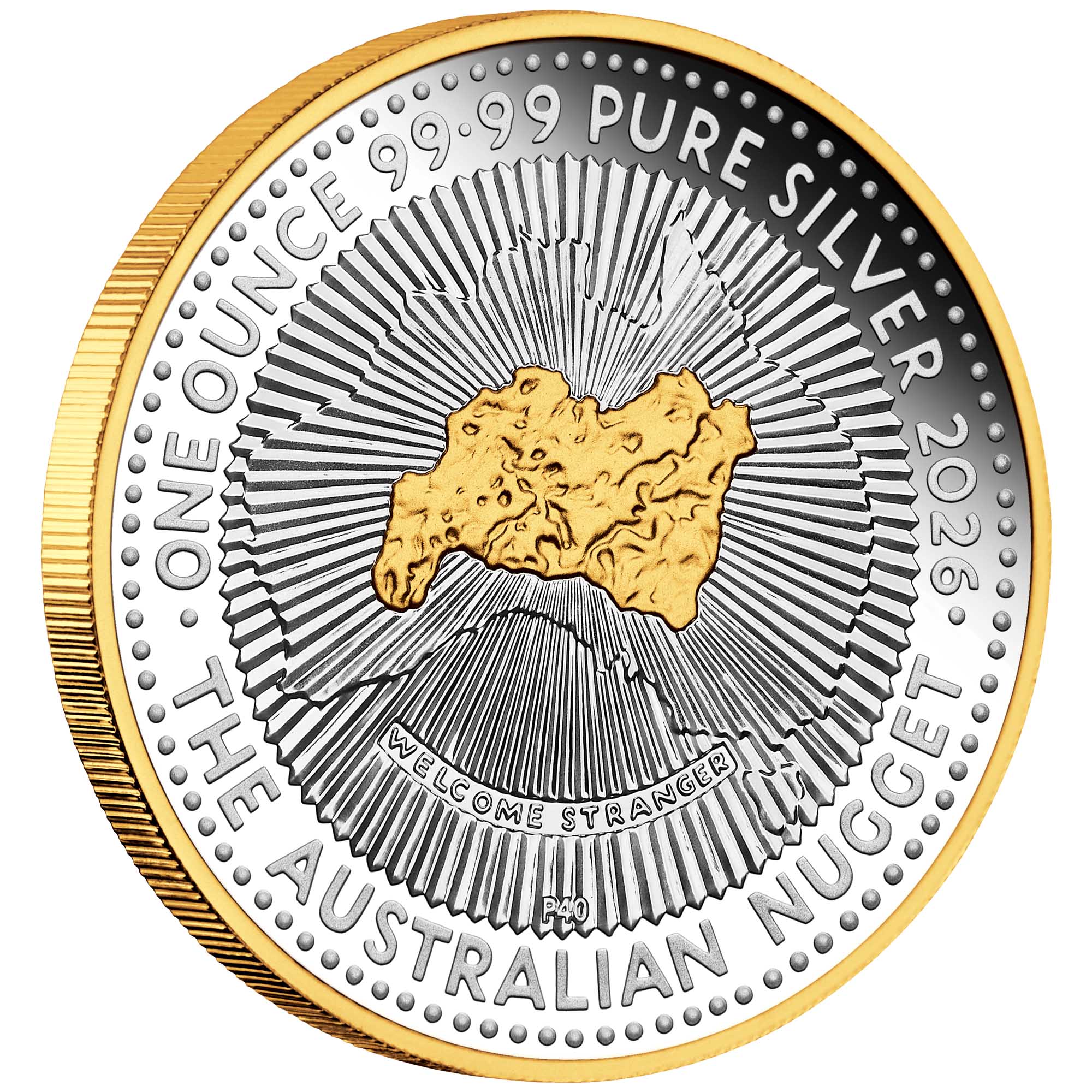 オーストラリアン・ナゲット金貨40周年記念 1オンス金メッキプルーフ銀貨 2026年