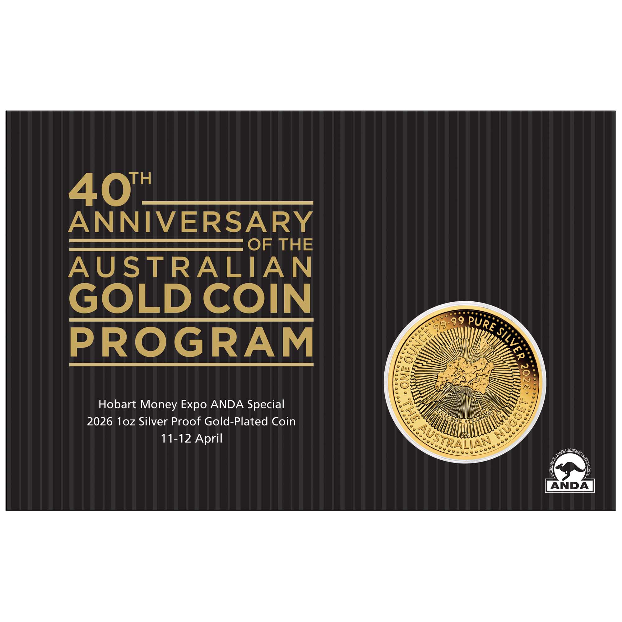 2026年 ホバート・マネー・エキスポ限定 ナゲット40周年 1オンス金メッキ銀貨