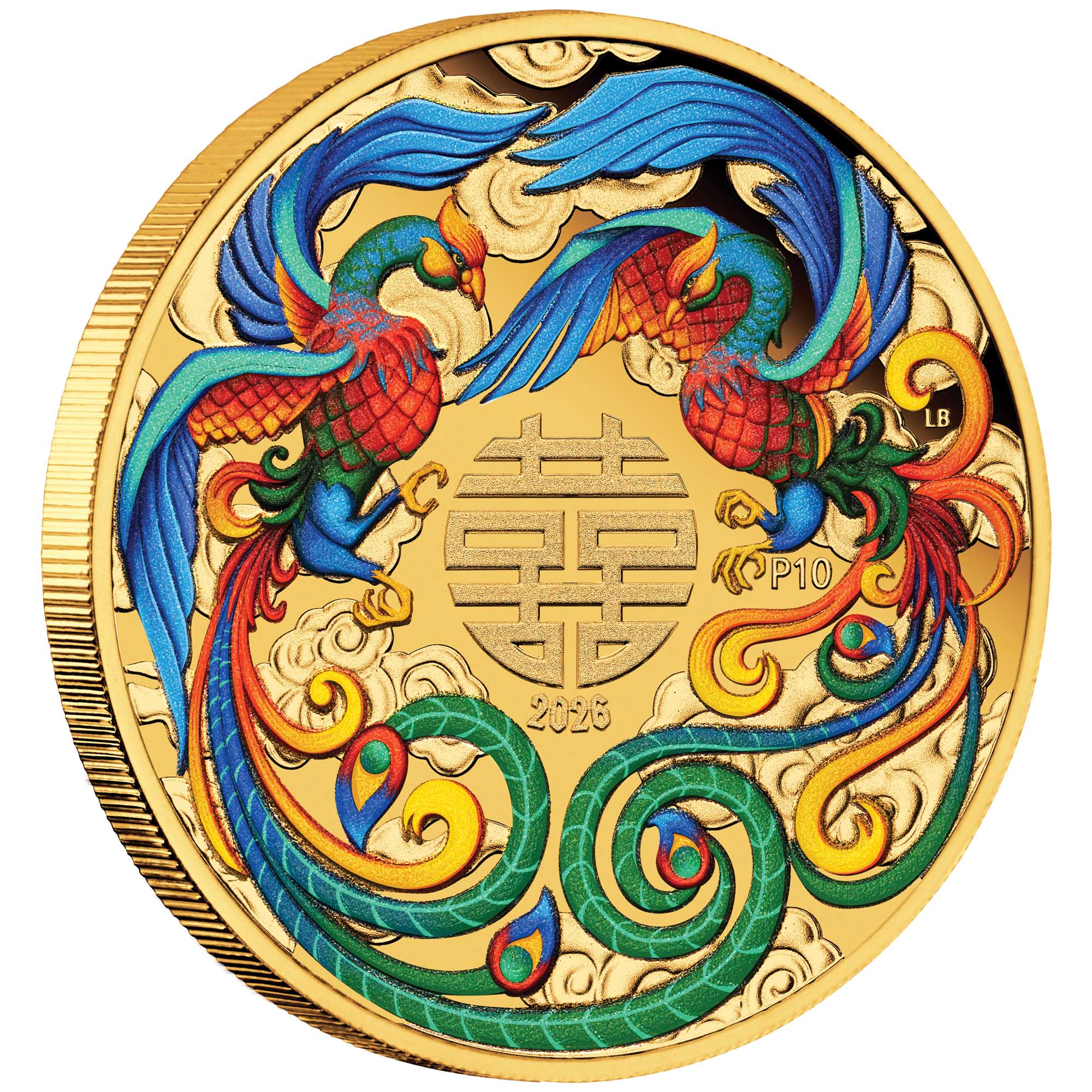 2026年 中国神話と伝説 双鳳凰 1オンス カラープルーフ金貨