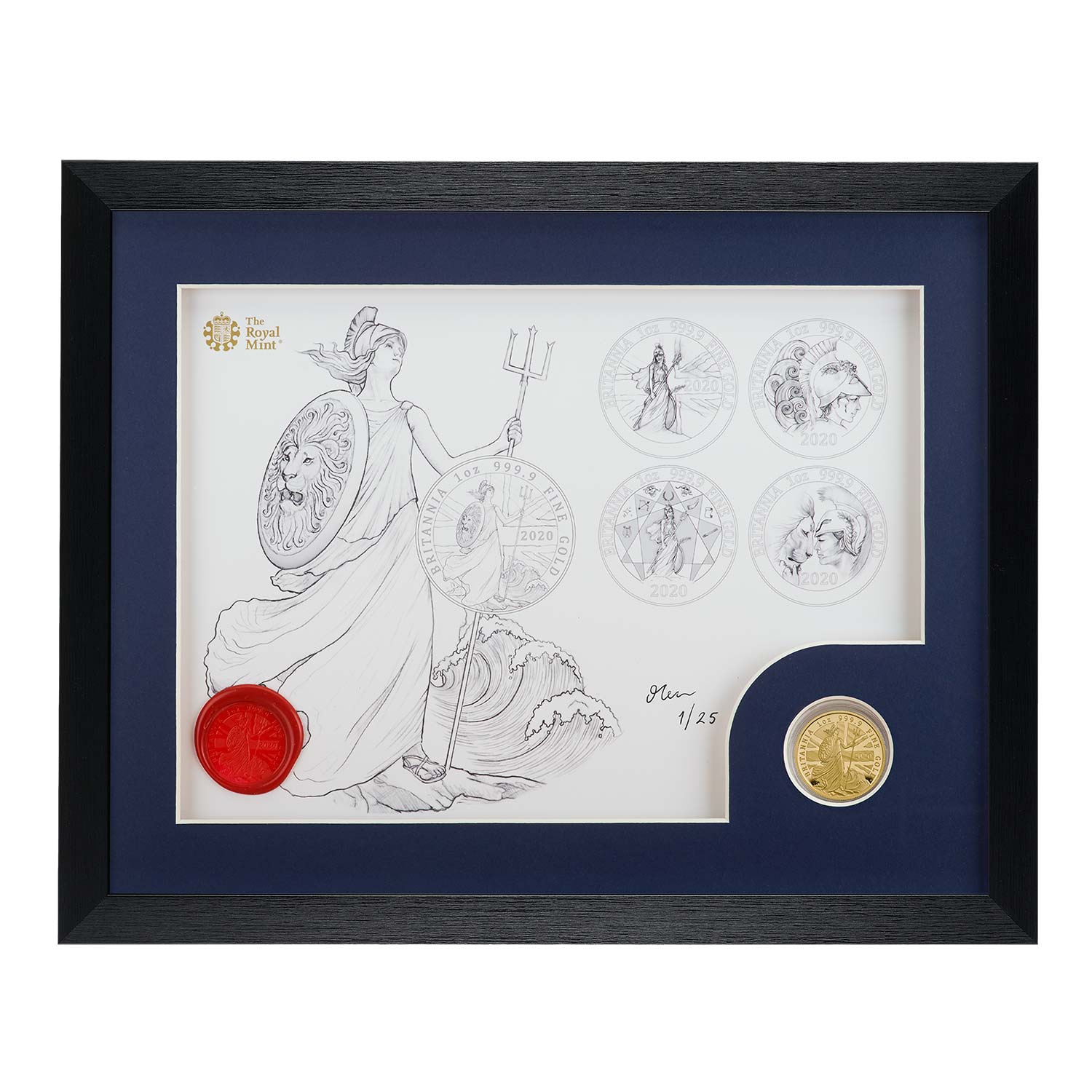 2020 Britannia One Ounce Gold Proof Coin and Print Set - Black Frame