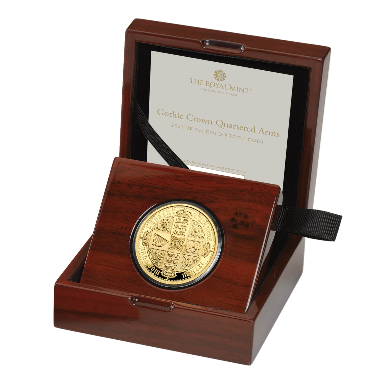 Gothic Crown Quartered Arms and Portrait 2021 UK 2oz Gold Proof 
