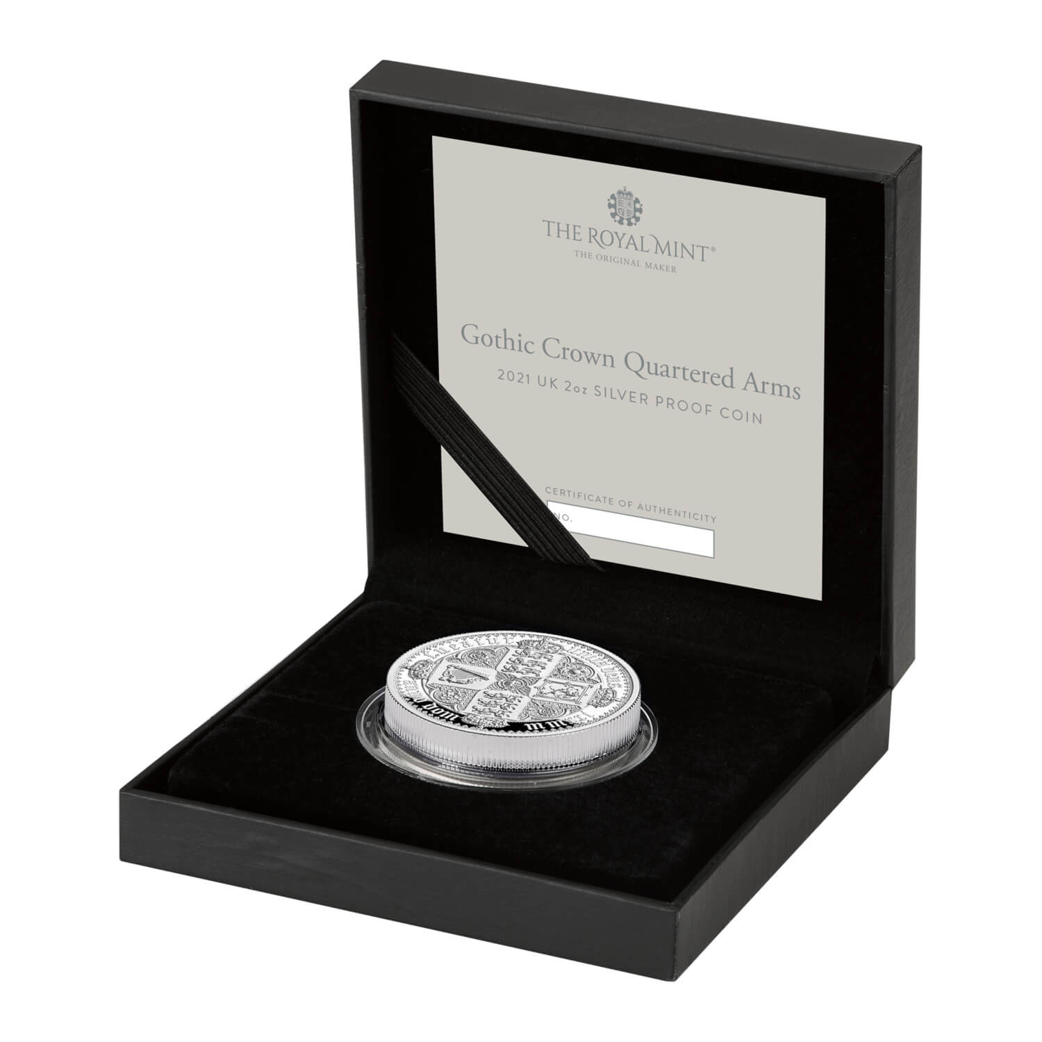 Gothic Crown Quartered Arms and Portrait 2021 UK 2oz Silver Proof 