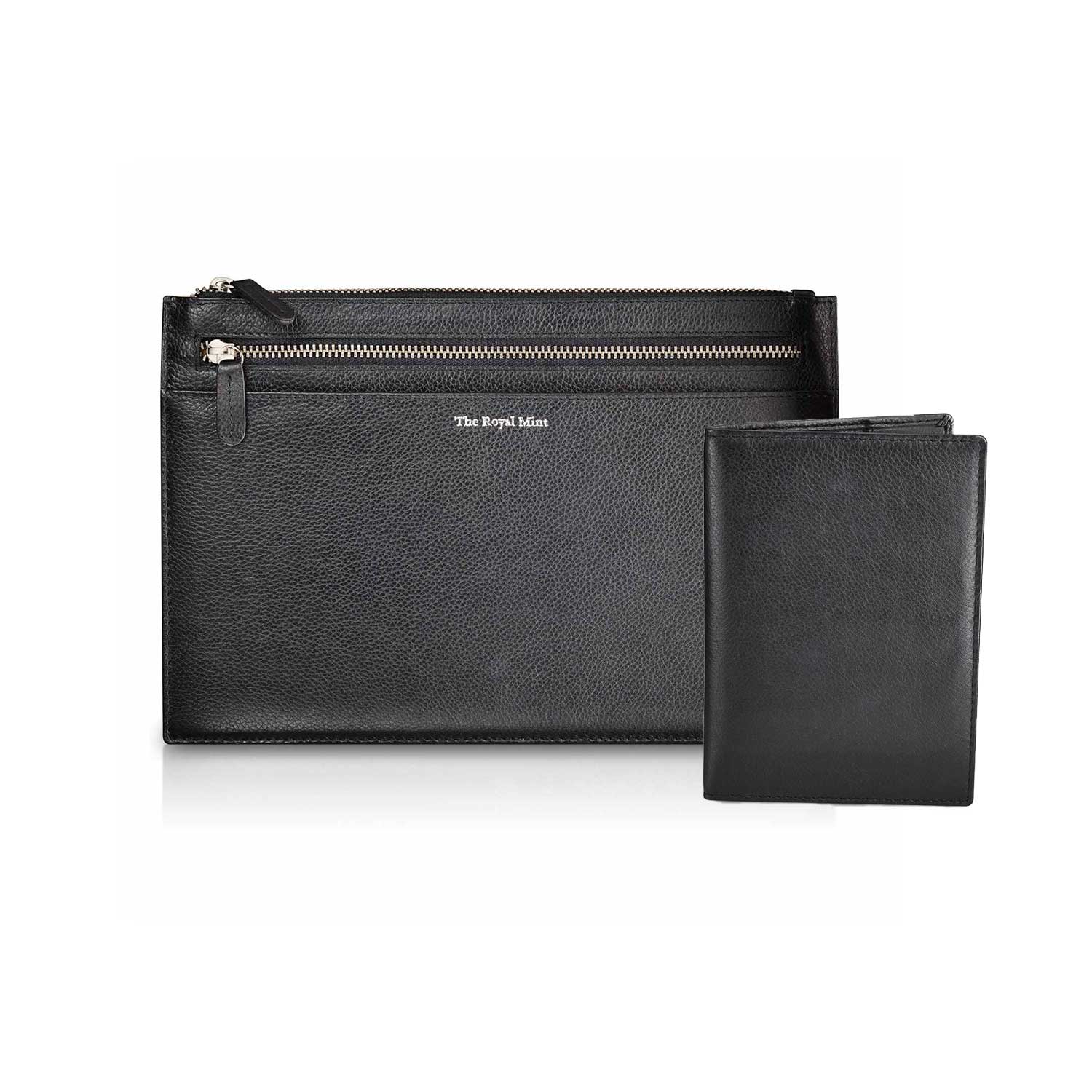 Black Britannia Leather Passport Holder & Travel Document Holder Set