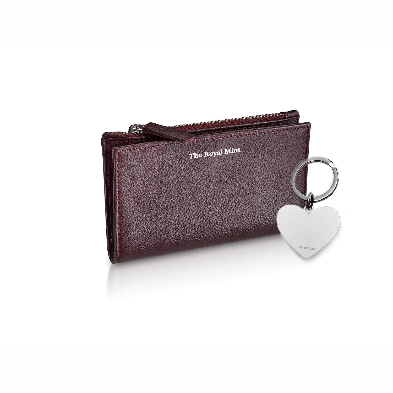 Britannia Merlot Coin & Card Leather Purse & Silver Heart Key Fob Gift Set