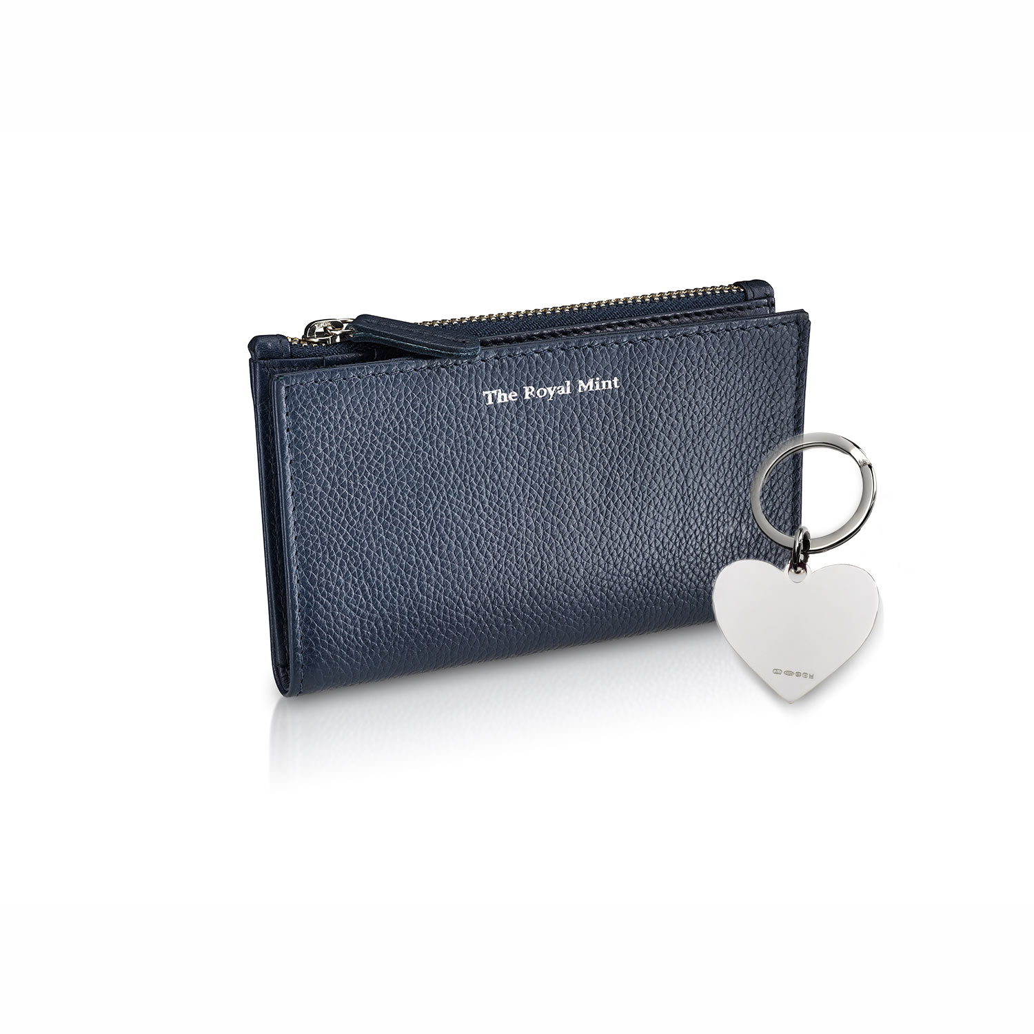 Britannia Navy Coin & Card Purse & Sterling Silver Heart Key Fob Gift Set
