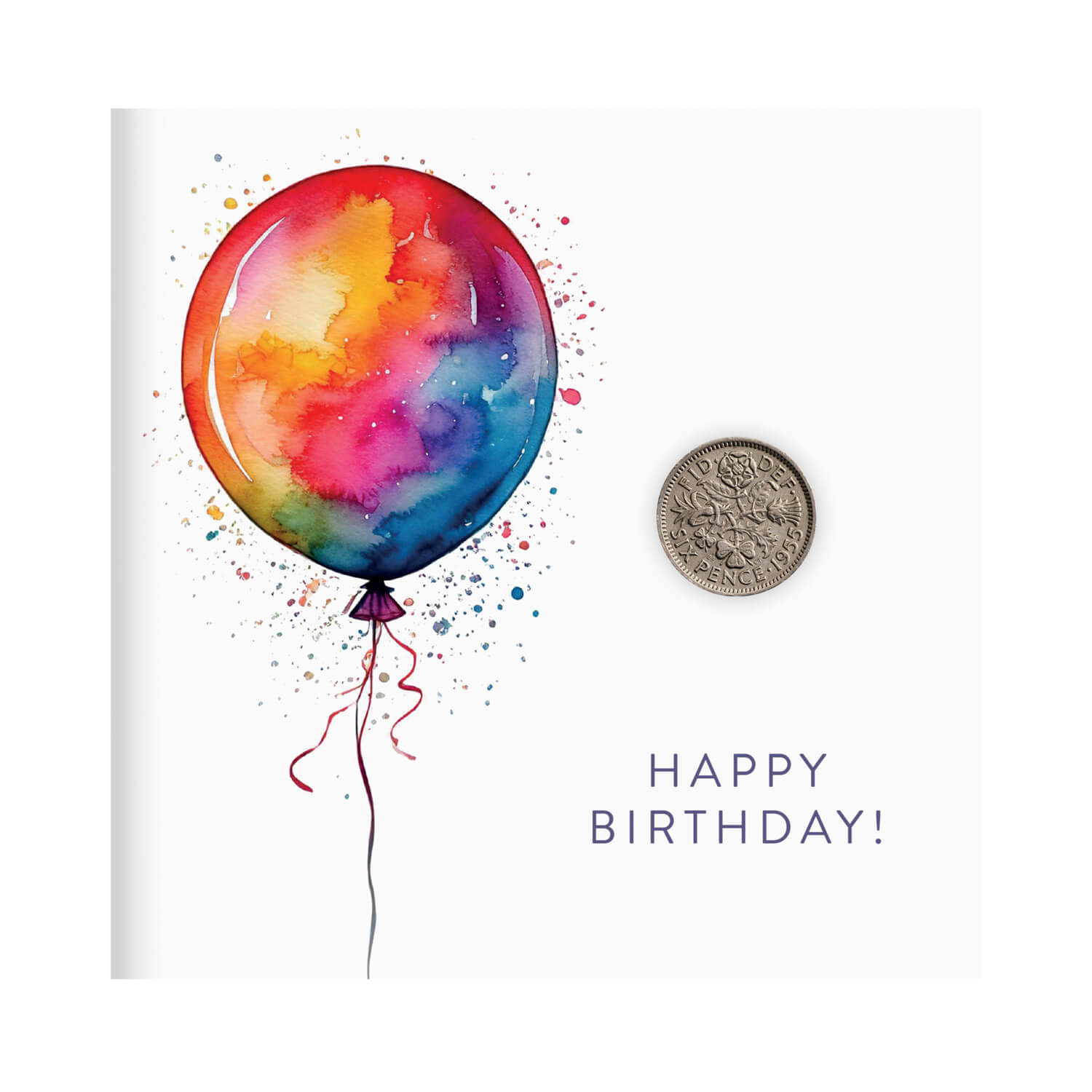 Happy Birthday Card with 1955 Sixpence