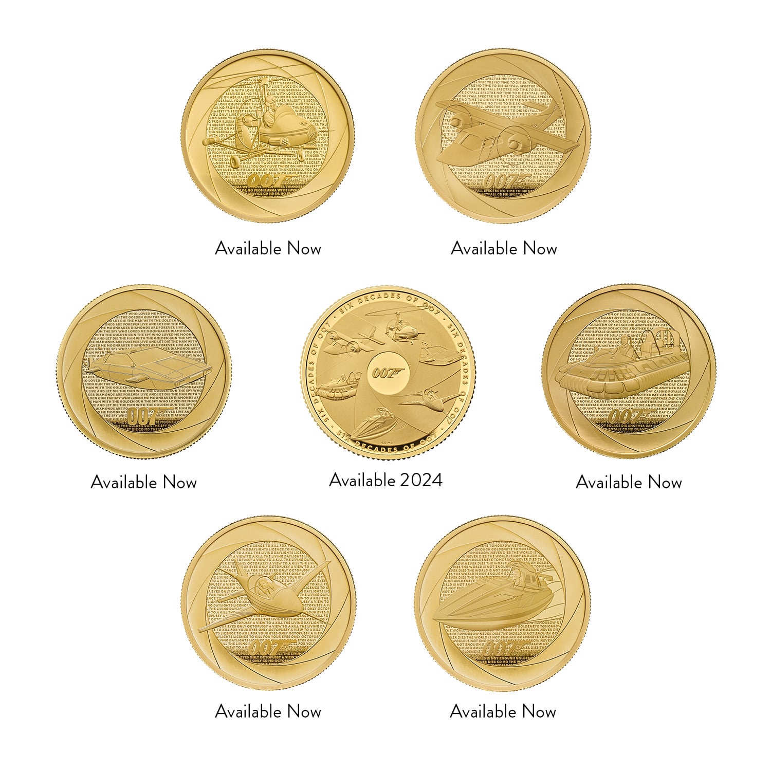 Six Decades of 007 UK 1oz Gold Proof Seven-Coin Collection 