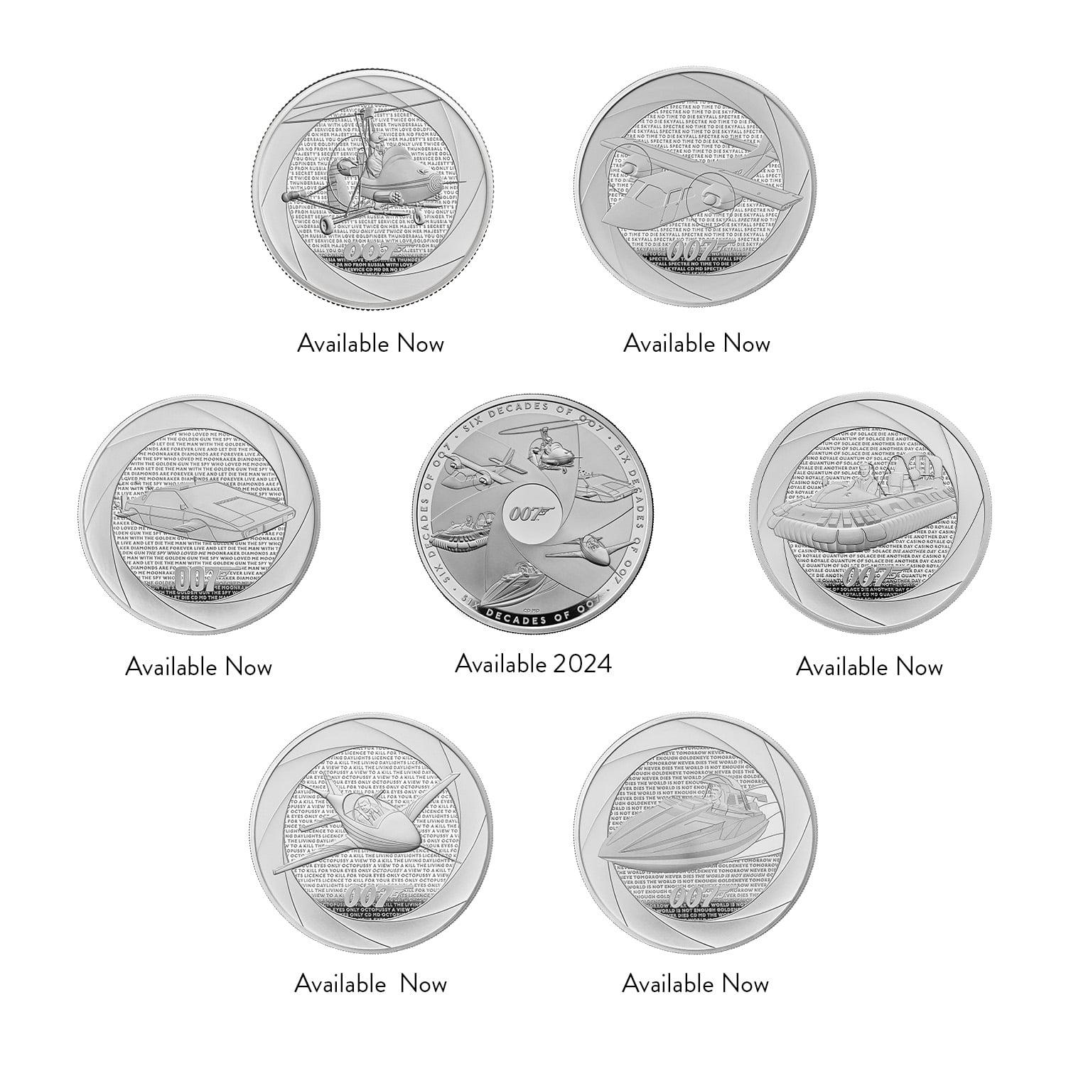 Six Decades of 007 1oz Silver Proof Collection in Case