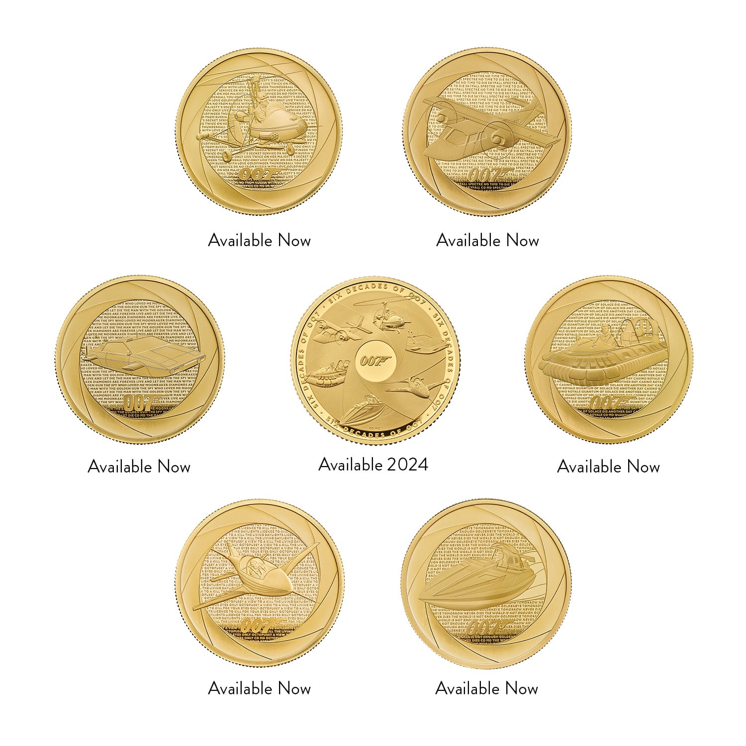 Six Decades of 007 UK 2oz Gold Proof Seven-Coin Collection