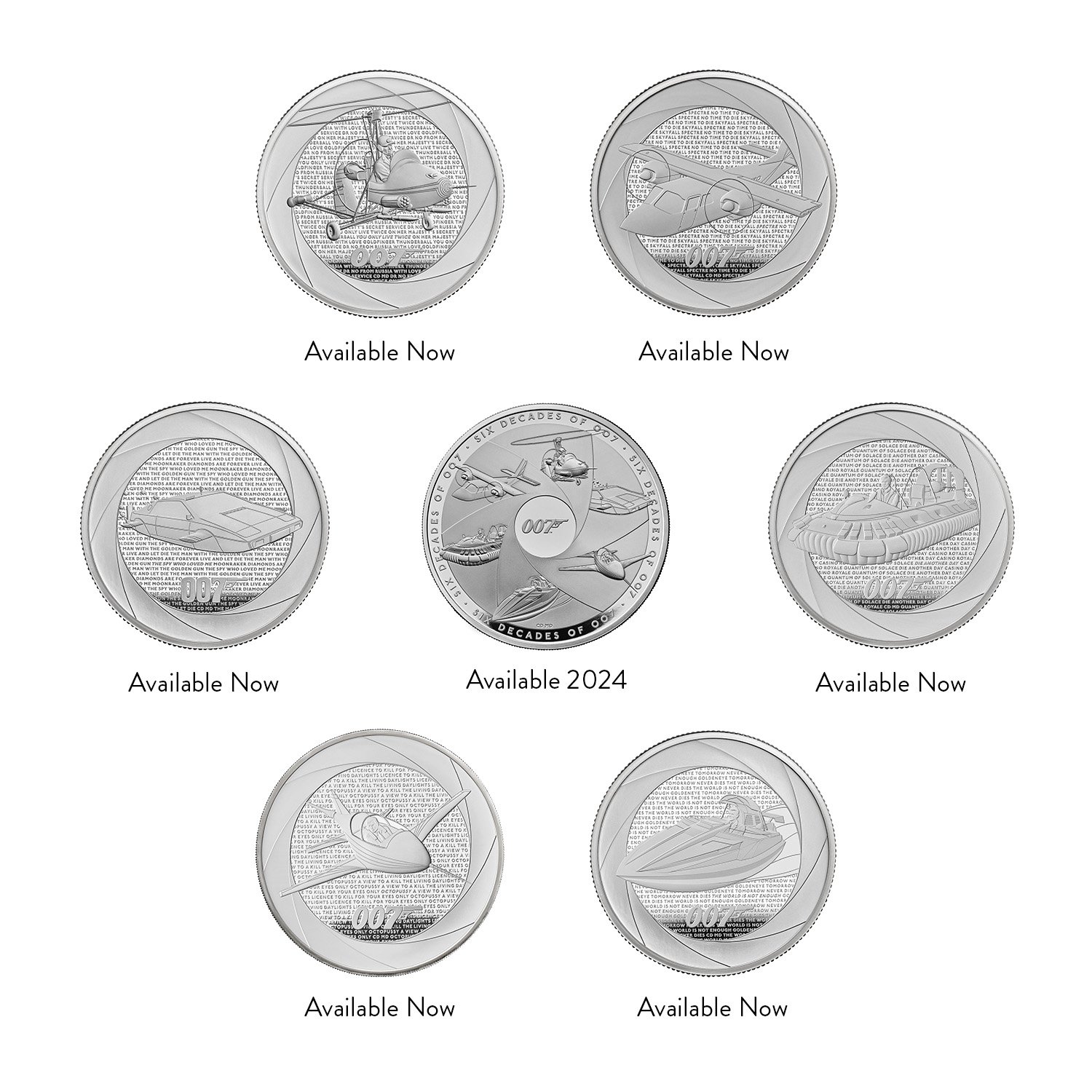 Six Decades of 007 UK 2oz Silver Proof Seven-Coin Collection 