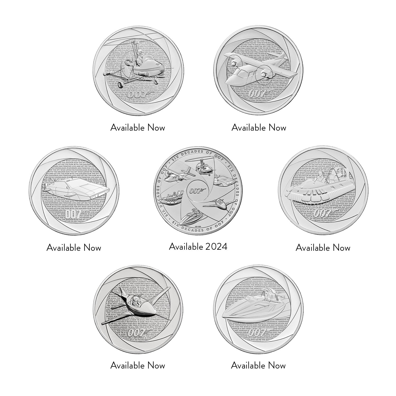 Six Decades of 007 UK £5 Brilliant Uncirculated Seven-Coin Collection