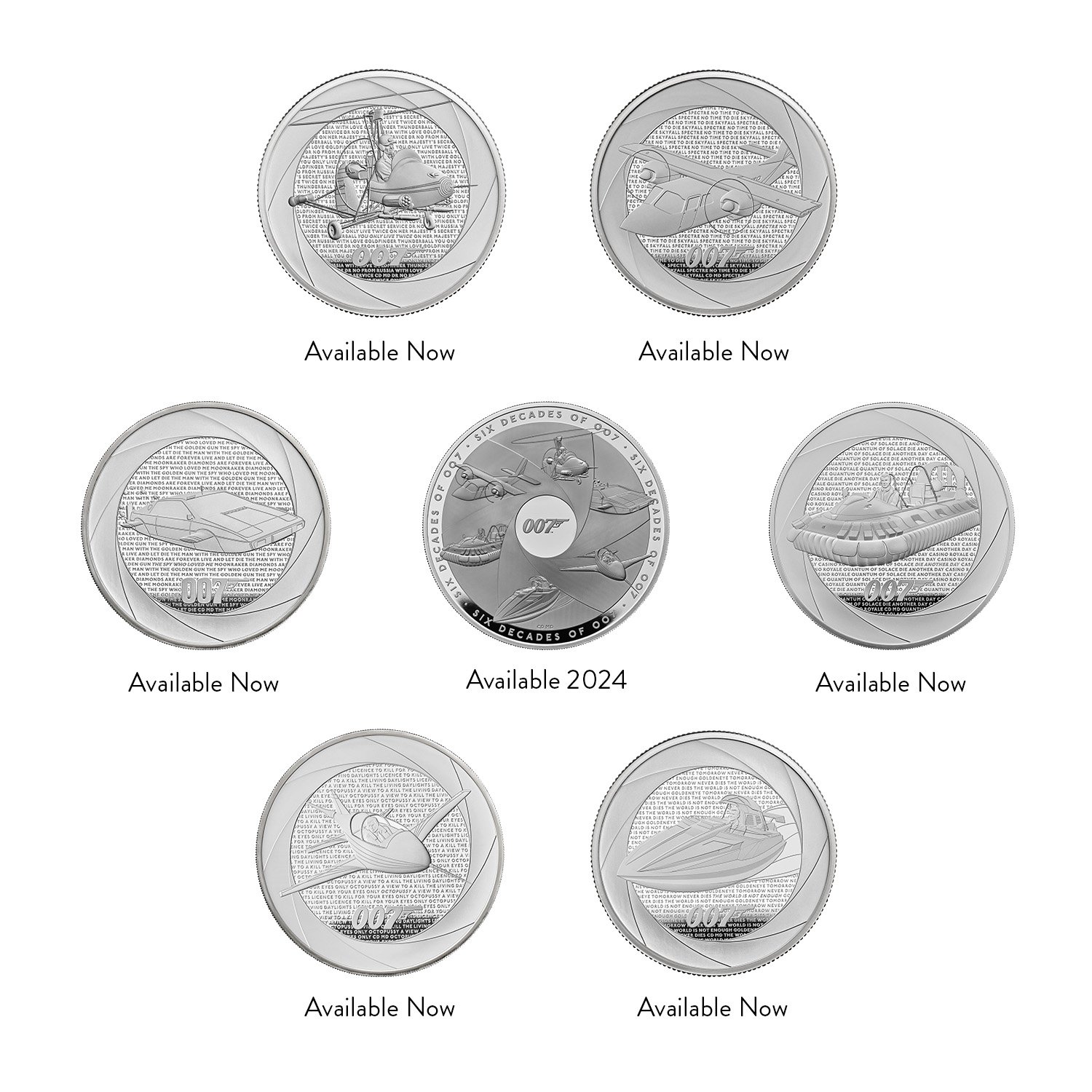 Six Decades of 007 UK 5oz Silver Proof Seven-Coin Collection 